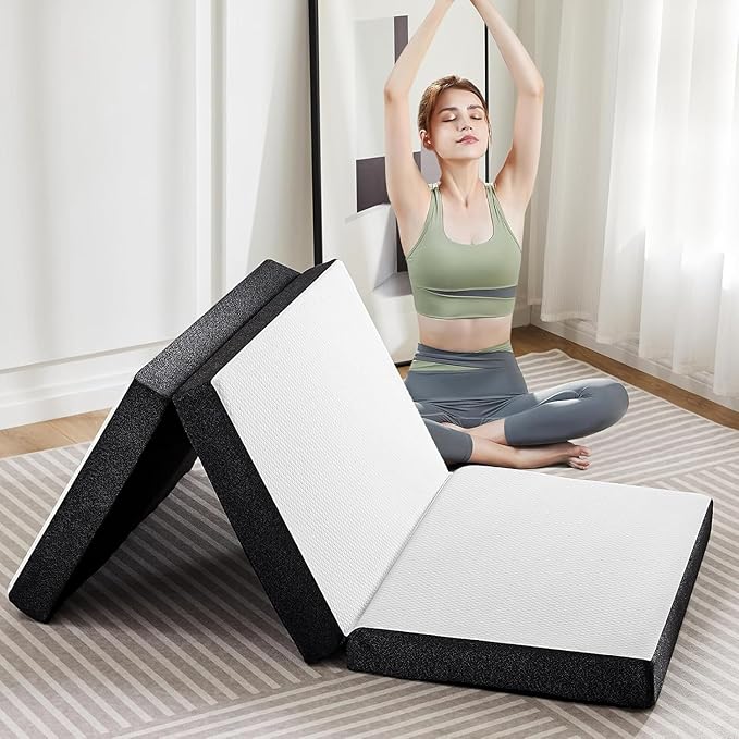 OLIXIS Tri-fold Memory Foam Mattress - 3 Inch Queen Size Portable Floor Bed, Foldable Mat for Adults, Collapsible and Washable Cover with CertiPUR-US Certified, for Travel & Camping & Yoga