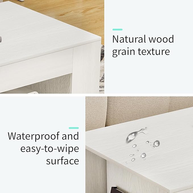 35" Wood Coffee Table for Living Room, Sides Storage with Transparent Legs, Minimalist Modern 2-Tier Storage Shelf Center Table for Home Office, Apartment, White