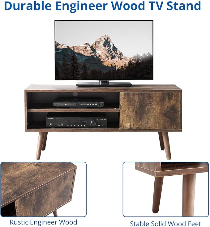 Cozy Castle TV Stand for 48-55 Inch TV, Mid Century Modern Entertainment Center with Storage Cabinet, TV Media Console with Charging Station for Living Room (Brown, 43.3" W x 15.7" D x 19.5" H) - Image 6