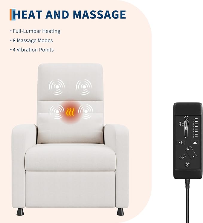 GarveeHome Power Recliner Chair with Massage and Heat, Adjustable Electric Recliner Ergonomic Overstuffed Tall Back, Padded Seat, 2 Side Pockets and USB Port, Home Theater Seating for Living Room