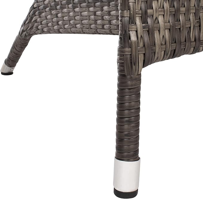 SAFAVIEH Outdoor Patio Furniture Collection Edna 3-Piece Lounge Set with Grey Brown Faux Rattan Armchairs, Cushions & Side Table, Conversation Seating (PAT7719C)