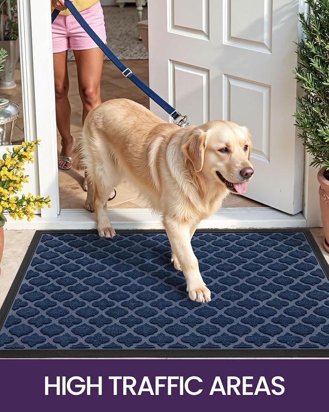 DEXI Front Door Mat Outside Entrance, 27.5x59 Large Entryway Rubber Back Doormat Heavy Duty, Non Slip Low Profile Welcome Entry Mats for Inside House Floor Exterior Patio, Floral Blue - Image 7