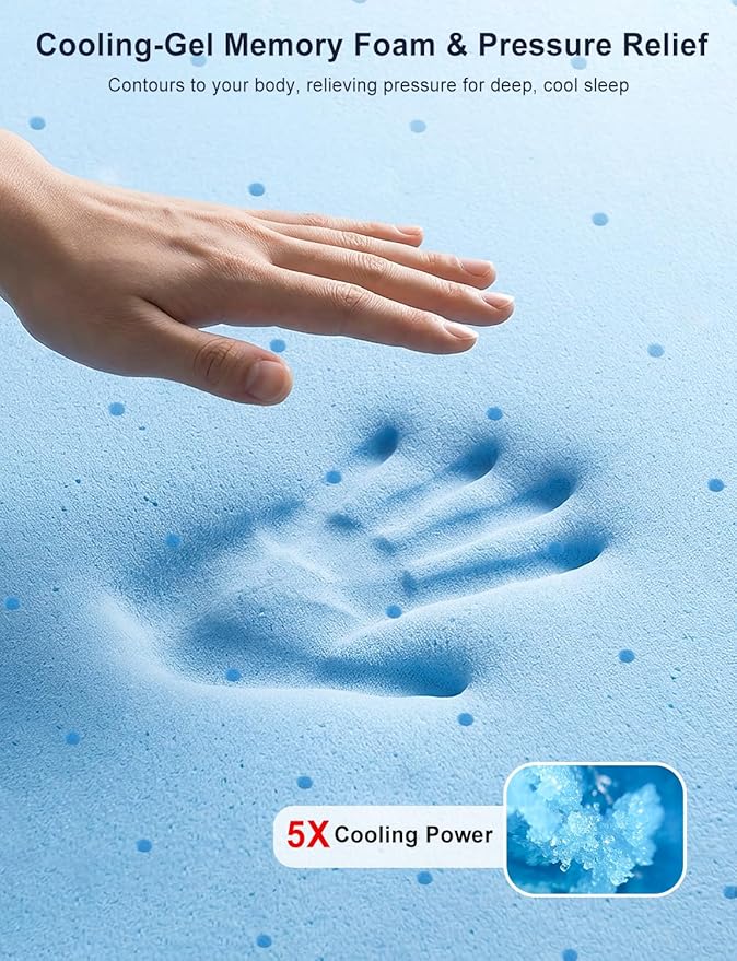 Extra Firm Mattress Topper King Size, 3 Inch High Density Cooling Memory Foam Mattress Topper for Back Pain Relief, Bamboo Charcoal Cooling Gel Infused Bed Topper with Washable Cover, CertiPUR-US