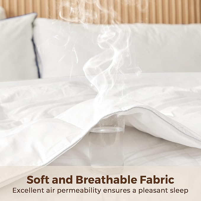 puredown® Goose Feather Down Comforter Full/Queen Size - All Season Duvet Insert Ultra Fluffy Soft 100% Cotton Shell Cover, Hotel Collection Comforters 500 Thread with Ties(Stripe White, 90x90'')
