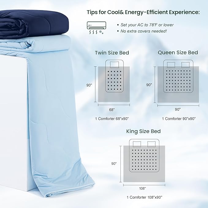 Love's cabin Cooling Comforter King Size, Double Sided Cooling Blankets for Hot Sleepers, Q-Max>0.4 Instant Cool-to-Touch, 2X Breathable & Moisture-Wicking, Oeko-TEX Certified, 108"x90" Dark Blue