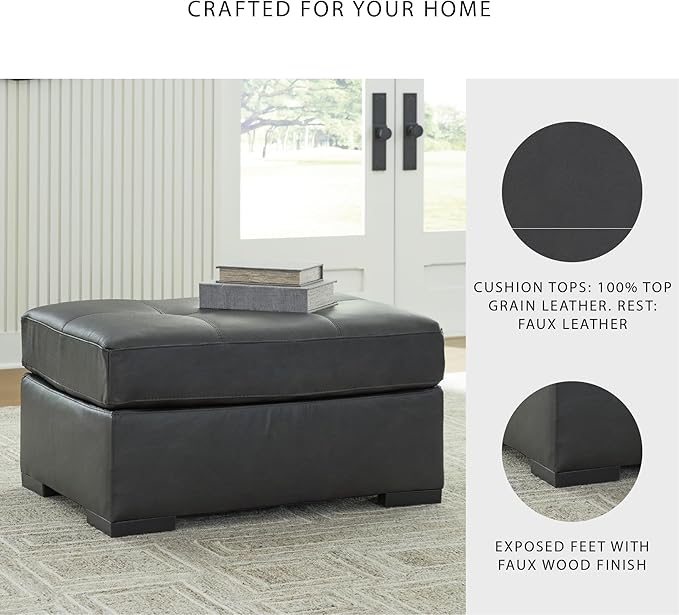 Signature Design by Ashley Brindley Pier Contemporary Tufted Leather Match Oversized Accent Ottoman, Black