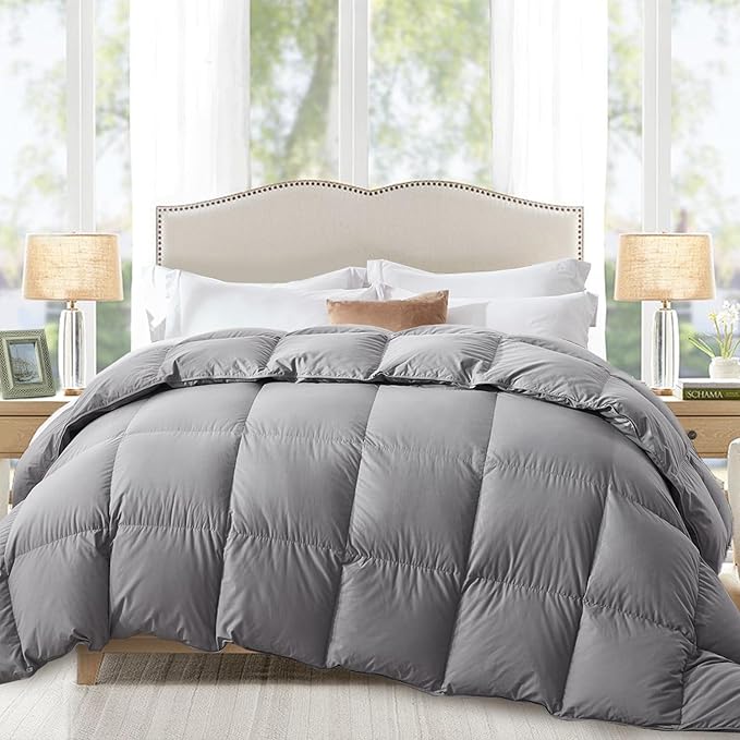 Globon Down Comforter King Size,All Season Duvet Insert Ultra-Soft Noiseless Shell,Mediumweight with 8 Corner Tabs, Grey