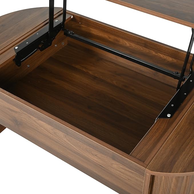 Oval Coffee Table with Lifting Top for Living Room Smart Coffee Table with Storage Mid Century Modern Coffee Tables with Adjustable Lift Top Coffee Tables Fluted Walnut 47.2"