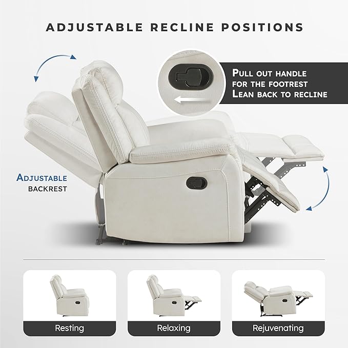 Lexicon Manual Recliner Chair, Polished Microfiber Reclining Sofa Chair, Home Theater Seating, Wall Hugger Manual Recliner for Living Room/Office/Apartment, Beige