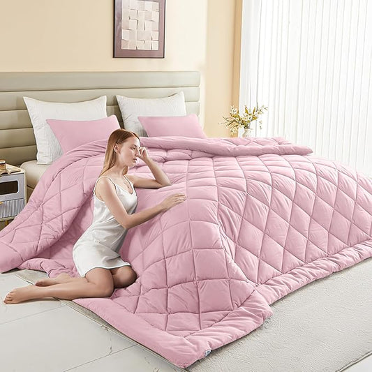 132x120 Alaskan King Comforter, Extra Large King Size Comforter Oversized, All Season Soft Lightweight Quilt Down Alternative Duvet Insert with 8 Corner Tabs(120x132, Pink)