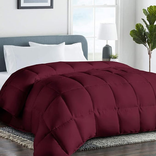 COHOME Premium Twin XL Size Comforter, All-Season Quilted Down Alternative Duvet Insert, Luxury Hotel GentleSoft Comforter with Anti-Clump Tech & 8 Tabs - Reversible - Burgundy 68x92 inches
