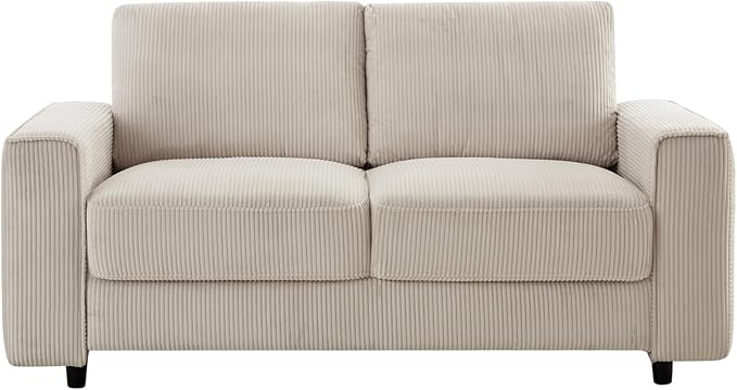 AC Pacific Derek 66" Modern Corduroy Couch for Living Room, Tufted Loveseat Sofa with Plush Upholstery, High-Density Foam, Sleek Black Legs, Durable Wooden Frame, Loveseat, Beige