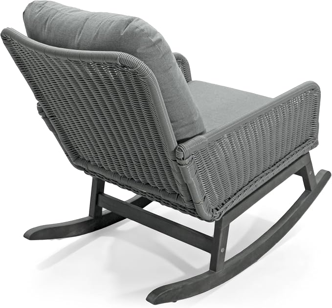 Christopher Knight Home Nadine Patio Rocking Chair, Wicker Rocker, Wood Leg Rocking Chair, PE Rattan Wicker Chair, Rocking Chair with Cushions, Comfort Wicker Rocker for Backyard Balcony Porch, Gray - Image 6