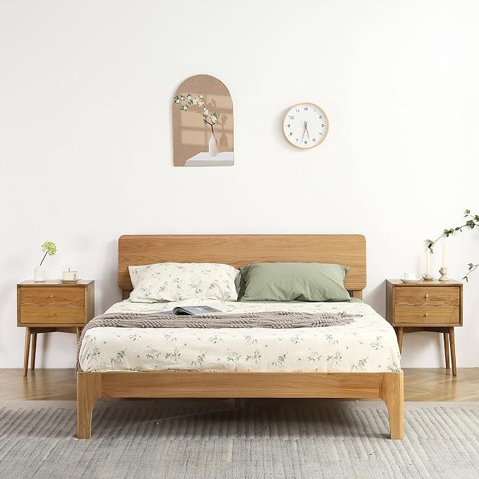 Solid Wood Bedside Table Nightstands, Mid-Century Natural Oak Modern End Table with Drawers Vintage Aesthetic Durable Real Wooden Cabinet Organizer for Bedroom, Light Walnut Color - Image 7