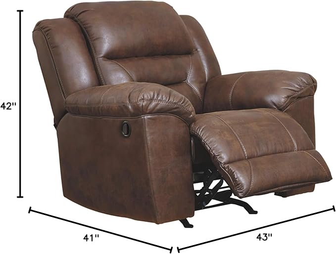 Signature Design by Ashley Stoneland Faux Leather Manual Pull Tab Rocker Recliner, Dark Brown