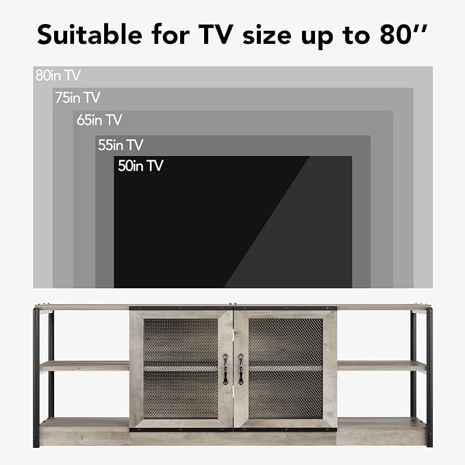 IDEALHOUSE Farmhouse TV Stand for 75/80 inches TVs, Entertainment Center with Storage Cabinet, Industrial Media Console Cabinet Table, Living Room Media Furniture, Grey - Image 2