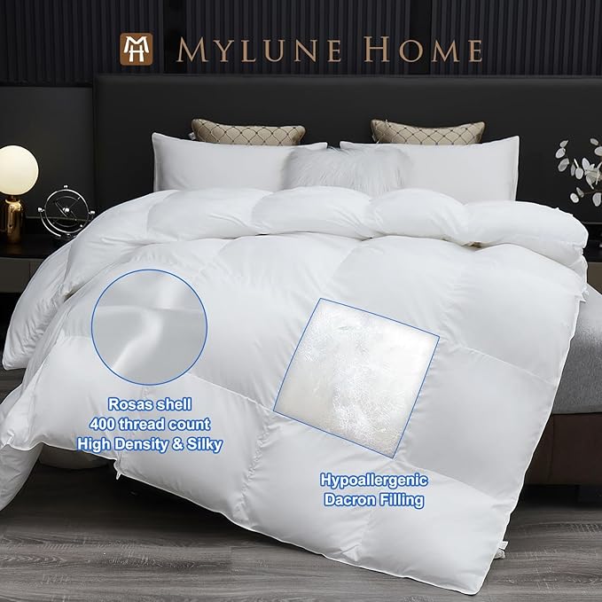 MH MYLUNE HOME Fluffy Down Alternative Comforter, All Season Duvet Insert Lightweight Bed Comforter Insert White Baffle Box Stitched with Corner Tabs (Twin XL All Season 90"x68")
