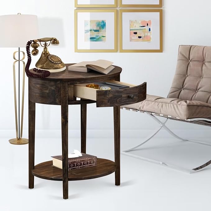 East West Furniture HI-07-ET Small End Table with 1 Wood Drawer, Stable and Sturdy Constructed - Distressed Jacobean Finish - Image 2