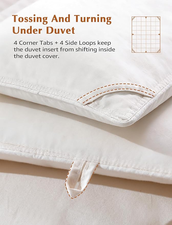 Hotel Goose Feather Down Fiber Comforter Twin Size, 100% Organic Cotton Duvet Insert with 8 Loops, All Season Extra Fluffy Luxury Bedding(68"x90", White)