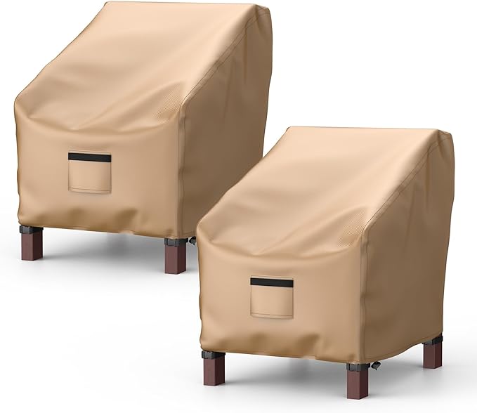 Patio Chair Covers for Outdoor Furniture Waterproof 2 Pack, Lawn Chair Covers 600D Heavy Duty Oxford Cloth, Large Covers for Lounge Lawn Deep Seat 30" W x 27" D x 36" H-Brown by Brosyda