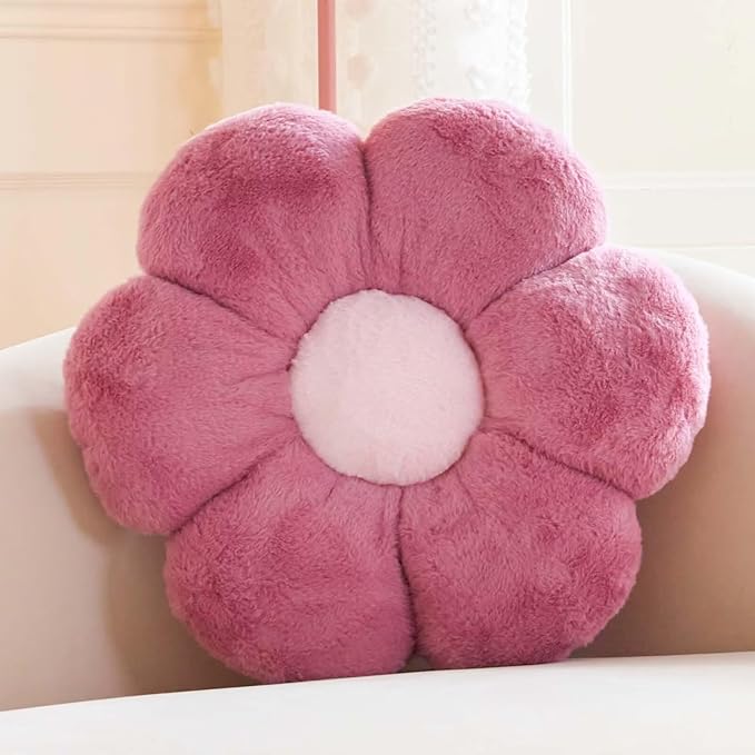 Kcvvcr Dusty Purple Flower Pillow, Cute Decorative Flower Shaped Throw Pillow with Faux Rabbit Fur, 14.9" Soft Flower Plush Throw Pillow Floor Pillows Room D??cor for Bedroom Living Room