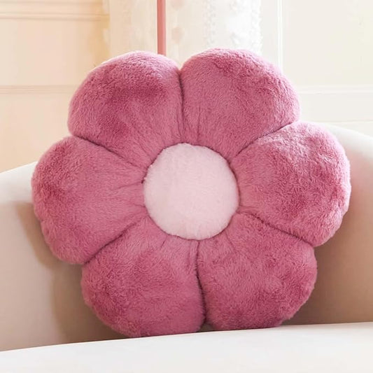 Kcvvcr Dusty Purple Flower Pillow, Cute Decorative Flower Shaped Throw Pillow with Faux Rabbit Fur, 14.9" Soft Flower Plush Throw Pillow Floor Pillows Room D??cor for Bedroom Living Room