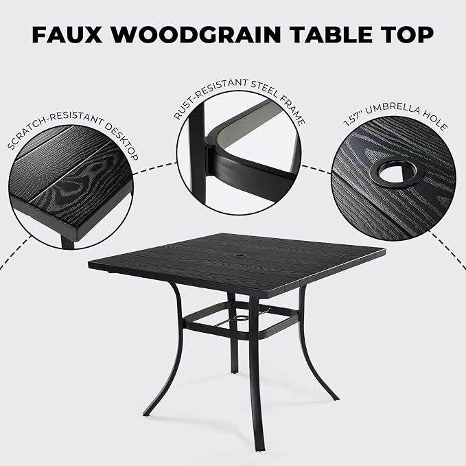 Grand patio 5-Piece Outdoor Dining Set, 4 Leather-Look Wicker Swivel Patio Chairs & 1 Square Dining Table, Black - Image 8
