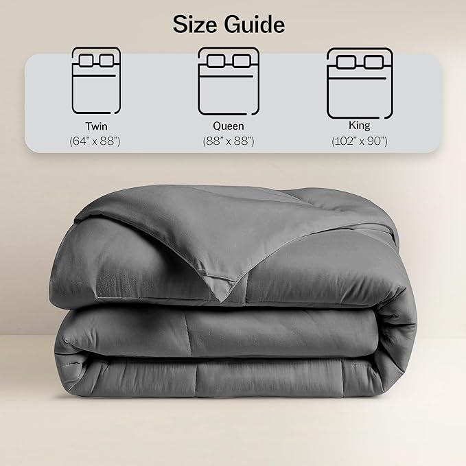 LUX Décor Queen Comforter – 88x88 Ultra-Soft Down Alternative Duvet Insert with Corner Tabs & Box Stitching, Hotel Quality Plush Microfiber Bedding, Oeko-TEX Certified - Grey
