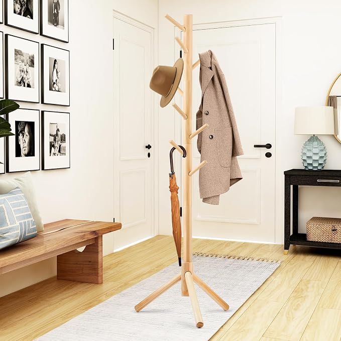 WANGMUXIA 2 PCS Coat Rack, Freestanding Coat Rack with 8 Hooks and 3 Adjustable Size Tree Coat Racks for Bedroom, Hallway, Entrance, Office, for Hats, Coats, Scarves, Handbags - Image 2