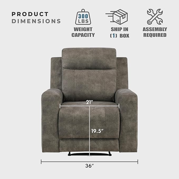 Lexicon Manual Recliner Chair, Textured Microfiber Reclining Sofa Chair, Home Theater Seating, Wall Hugger, Track Arms, Manual Recliner for Living Room/Office/Apartment, Easy Assembly, Brown