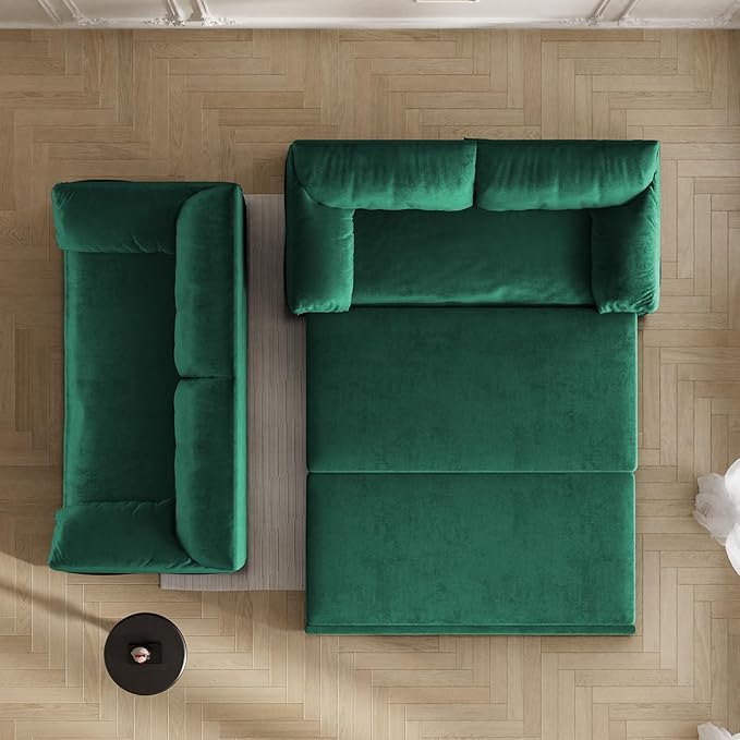 Ball & Cast 63.8" Pull Out Sofa Bed, 3-in-1 Convertible Sleeper Sofa with Side Storage Pockets,Multi-Functional Velvet Loveseat Bed for Living Room,Bedroom,Apartment,Office,Green