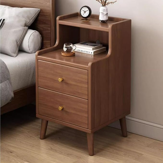 EASYSOUL Wood Bedside Nightstand with 2 Drawers, Mid Century Modern Accent Table, Side Table with Storage for Small Space, Brown by EASYSOUL