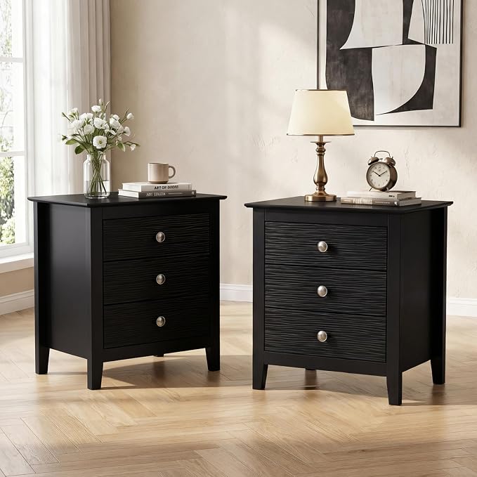 Giantex 3-Drawer Night Stand, 22’’ Compact Sofa End Couch Side Table w/Storage Drawers, Sturdy Legs, Modern Wood Nightstand Bedside Table for Bedroom College Dorm Small Spaces, Black - Image 8