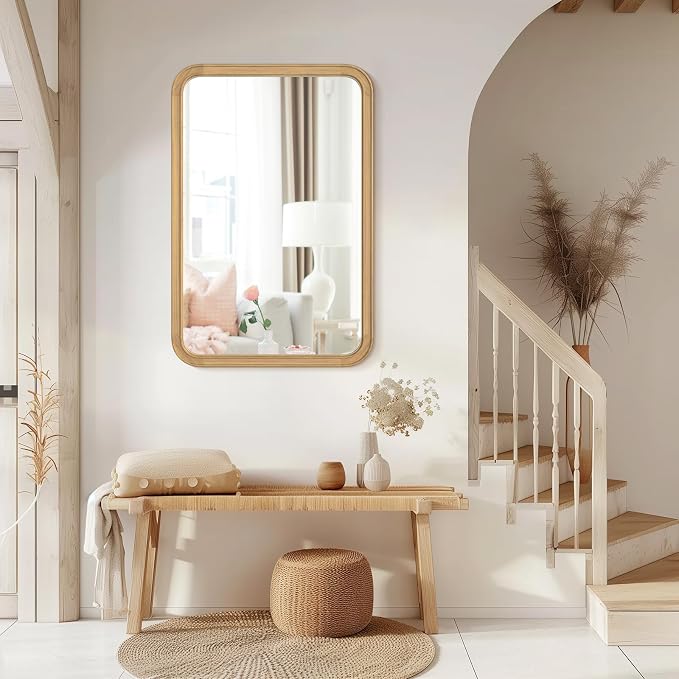 HOMECOOKIN Wood Bathroom Mirrors for Wall Mounted, 24" x 36" Rustic Wood Frame Wall Mirrors Decorative for Living Room or Bedroom Vanity Mirror (Natural) HH - Image 3