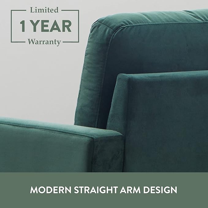 Edenbrook Archer Upholstered Sofa - Seats Three - Straight Arm Modern Design, Green Velvet