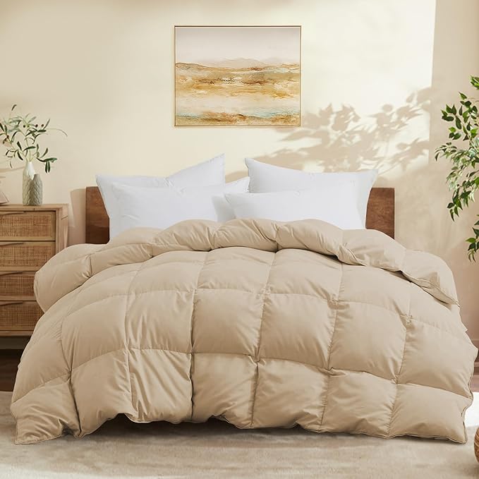 Joysoul Feather Down Fiber Comforter Queen Size - All Season Ultra Soft Goose Down & Feather Fiber Fill Duvet Insert, Luxury Hotel Dark Gray with 8 Corner Tabs (Ginger Yellow, Full/Queen)