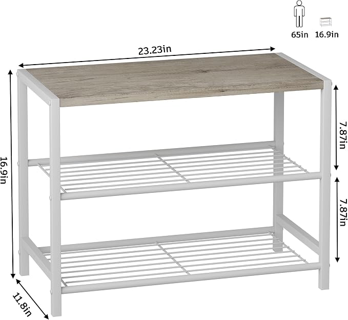 HOMEFORT 3-Tier Shoe Rack, Shoe Storage Shelf, Industrial Shoe Tower, Narrow Shoe Organizer for Closet Entryway, Small Shoe Rack Table with Durable Metal Shelves, White Oak - Image 3