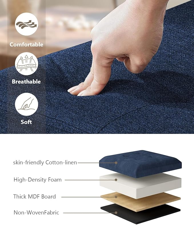 OS MOTOR Folding Storage Ottoman Bench, Multi-Functional Ottoman Foot Rest, End of Bed Bench, Storage Chest for Living Room, Bedroom, Hallway, Entryway, Holds Up to 600 lbs (Navy Blue, 30 Inches) - Image 4
