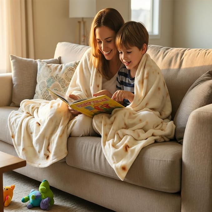 LetsFunny Burrito Tortilla Throw Blankets, 60in 2.0 Double Sided Taco Tortilla Wrap Blankets for Adults Teens Kids, Giant Funny Realistic Flannel Food Blankets, Unique Practical Gift for Her or Him