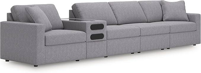 Signature Design by Ashley Modern Modmax Stain Resistant 5-Piece Sectional with Reversible Cushion and Built-in Speaker, Gray