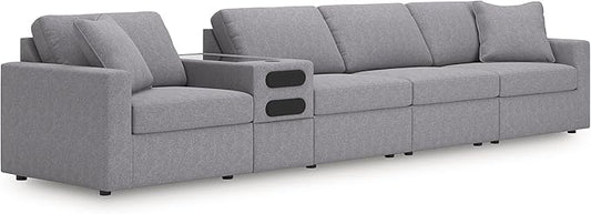 Signature Design by Ashley Modern Modmax Stain Resistant 5-Piece Sectional with Reversible Cushion and Built-in Speaker, Gray
