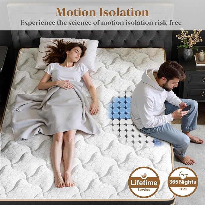 Firm Queen Mattress 12 Inch, Cooling Hybrid Bed in a Box, 7-Zones Individual Pocket Spring, Motion Isolation, Targeted Hip/Shoulder/Lumbar Support, Fiberglass-Free, 365-Night Trial, CertiPUR-US