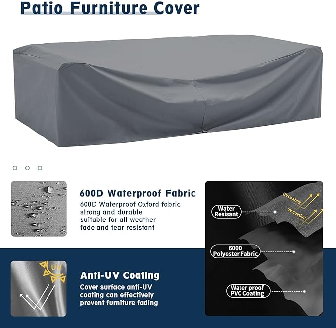 Amopatio Outdoor Patio Furniture Set 7 Pieces Patio Conversation Set Sectional Couch Sofa with All-Weather Cover, Glass Table & Thicken Cushion Fits Garden Yard Porch