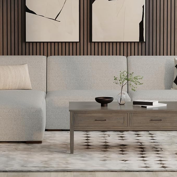 SIMPLIHOME Rex Center Sofa Module in 100% Recycled Polyester Tightly Woven Performance Fabric, Pale Grey, 34-inches Wide, Handcrafted Modern-Style Armless Sofa or Armless Chair for Living Room