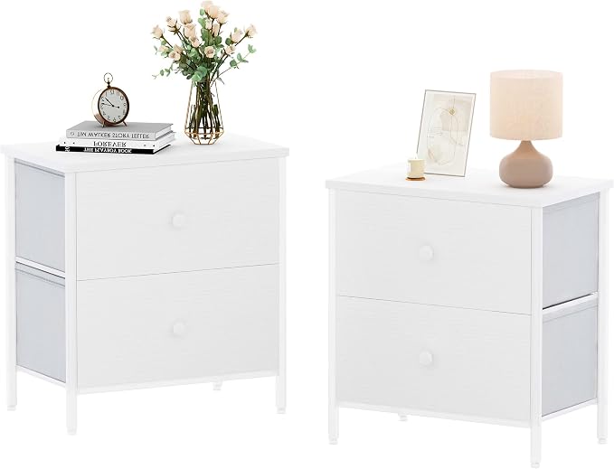 BOLUO White Nightstands Set of 2 - Nightstand and Dresser Sets Night Stand Dresser for Bedroom End Table with Fabric Drawers Organizer Modern by BOLUO