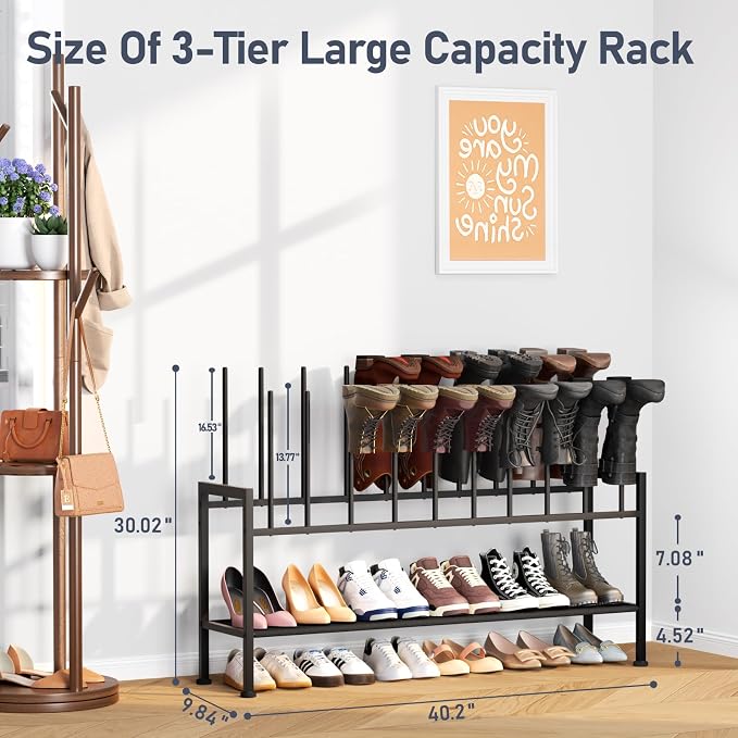 DIMJ Boot Rack 3-Tier - Black Metal Boot Storage Rack for Tall Boots Organizer Tall Boots, Shoe Rack for Boots, Sneakers, High-Heel, Entryway, Fit for 10 Pairs, Black - Image 3
