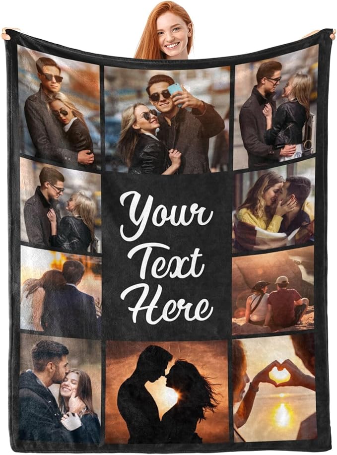 inkArts Custom Blanket Throws with Photos Text Personalized with Picture Customizable, Customize for Mom, Dad, Couple, Girlfriend, Boyfriend, Husband & Wife