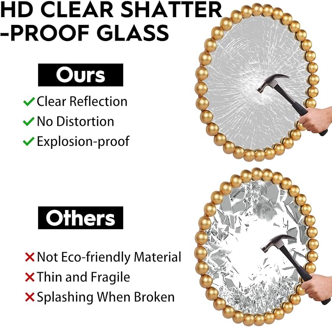 24 Inch Round Gold Wall Mirror Decorative Wall Mounted Mirror with Wood Beads – Decorative Circle Beaded Mirror for Bathroom, Living Room, Entryway, Bedroom, and Modern Farmhouse Wall Decor (Gold) - Image 6