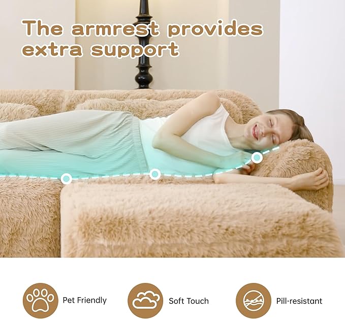 80.4-Inch Boneless Love Seat Couches in a Box, Modern 2 Seat Floor Modular Foam Cloud Sofa Faux Fur Loveseat Couch W/Angle Armrests for Home Apartments Bedroom
