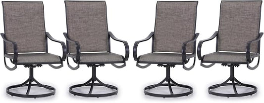 PHI VILLA Patio Swivel Dining Chairs Set of 4 Outdoor Metal Chair with Textilene Mesh Fabric, Patio Gentle Rocker Chair, Black Frame for Deck Garden by PHIVILLA